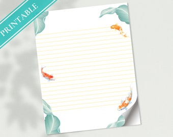 Koi Fish Stationery - Printable Lined Letter Writing Paper (PDF)