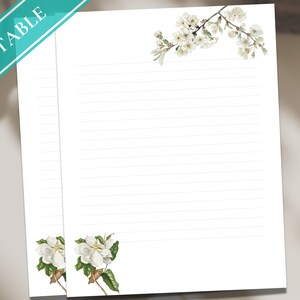 White Magnolia Flowers Letter Writing Paper - Elegant Printable Stationery Paper - Journal Paper, Digital Letter, Note, Thank You | Florals