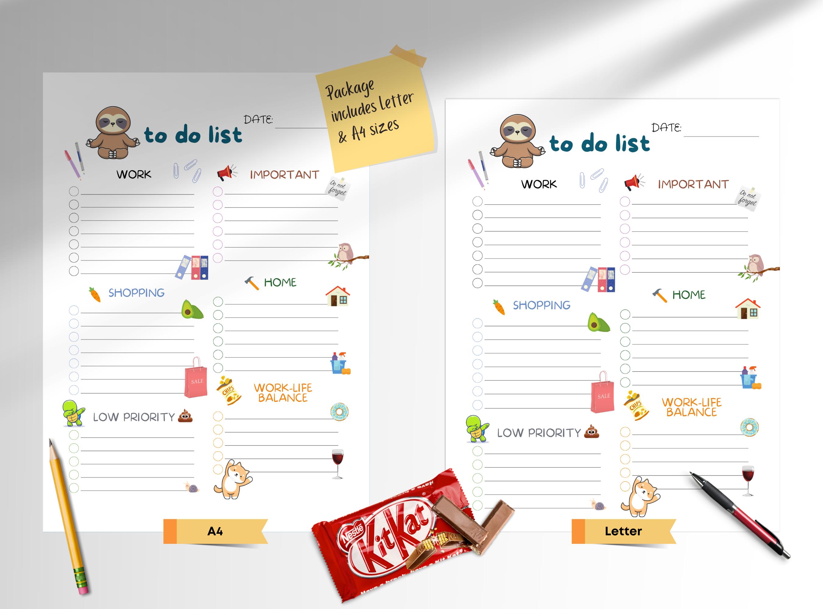 Fun Task List Examples Funny Sloth to Do List – Printable Daily Task Checklist (letter & A4 ...