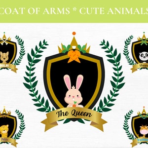 CUTE ANIMALS CLIPART Crest, Seal, Emblem, Logos, Labels, Stickers, Name Tags, PNGs | Cute Animals | Bunny | Elephant | Lion
