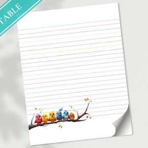 Papel de escritura de cartas de pájaros bebés - Papelería imprimible Carta de amor, Papel de diario, Nota, Papel rayado, Digital, Goodnotes, / Happy Birdies