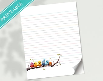 Baby Birds Letter Writing Paper - Printable Stationery Love Letter, Journal Paper, Note, Lined Paper, Digital, Goodnotes,  | Happy Birdies