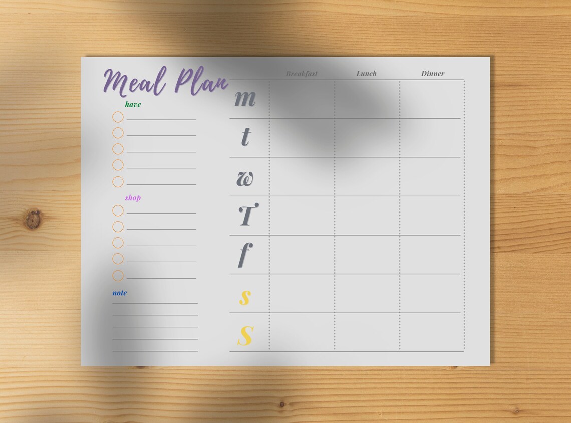 Simple Meal Plan Printable Weekly Goodnotes Meal Plan, Lunch Dinner