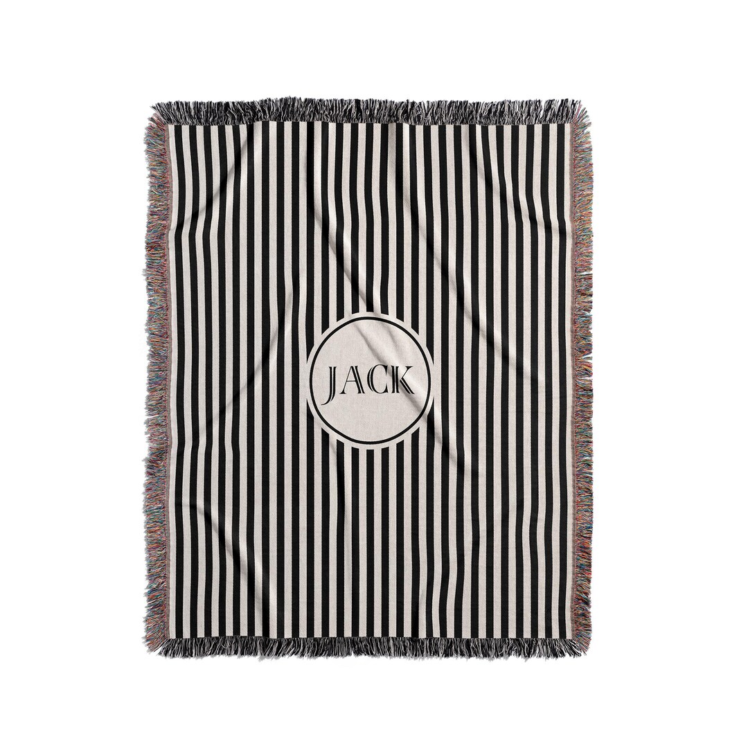 Personalized Woven Throw Blanket, Black & Cream Stripes, Two Sizes - Etsy