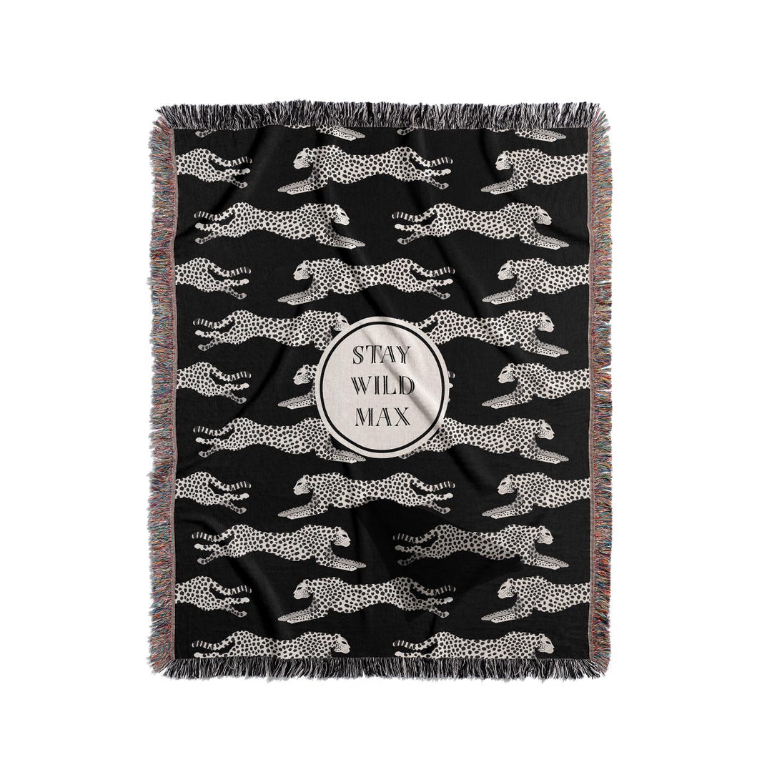 Cheetah Personalized Woven Throw Blanket, Black & Cream, Two Sizes - Etsy