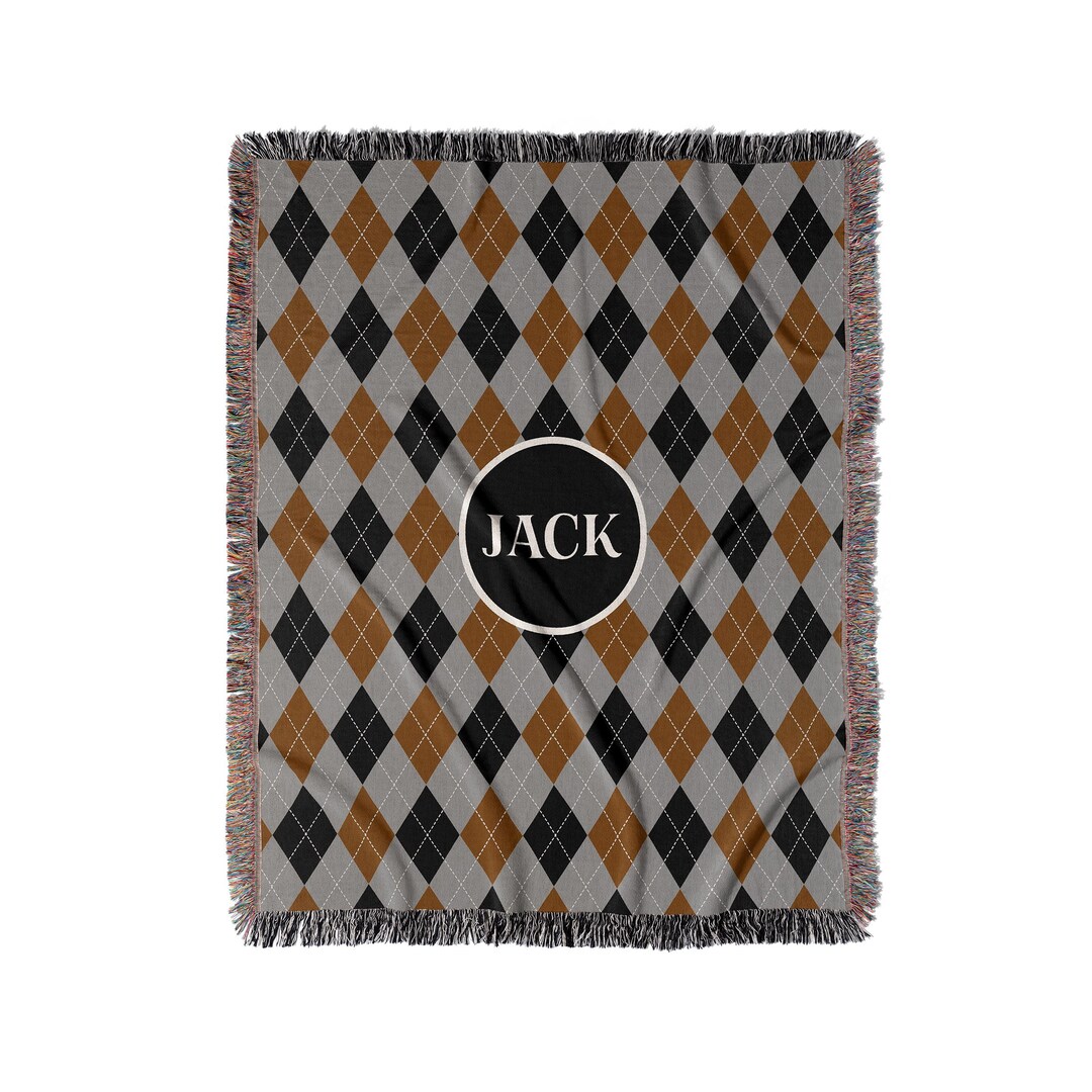 Personalized Woven Throw Blanket, Argyle Pattern, Grey, Rust, Black - Etsy
