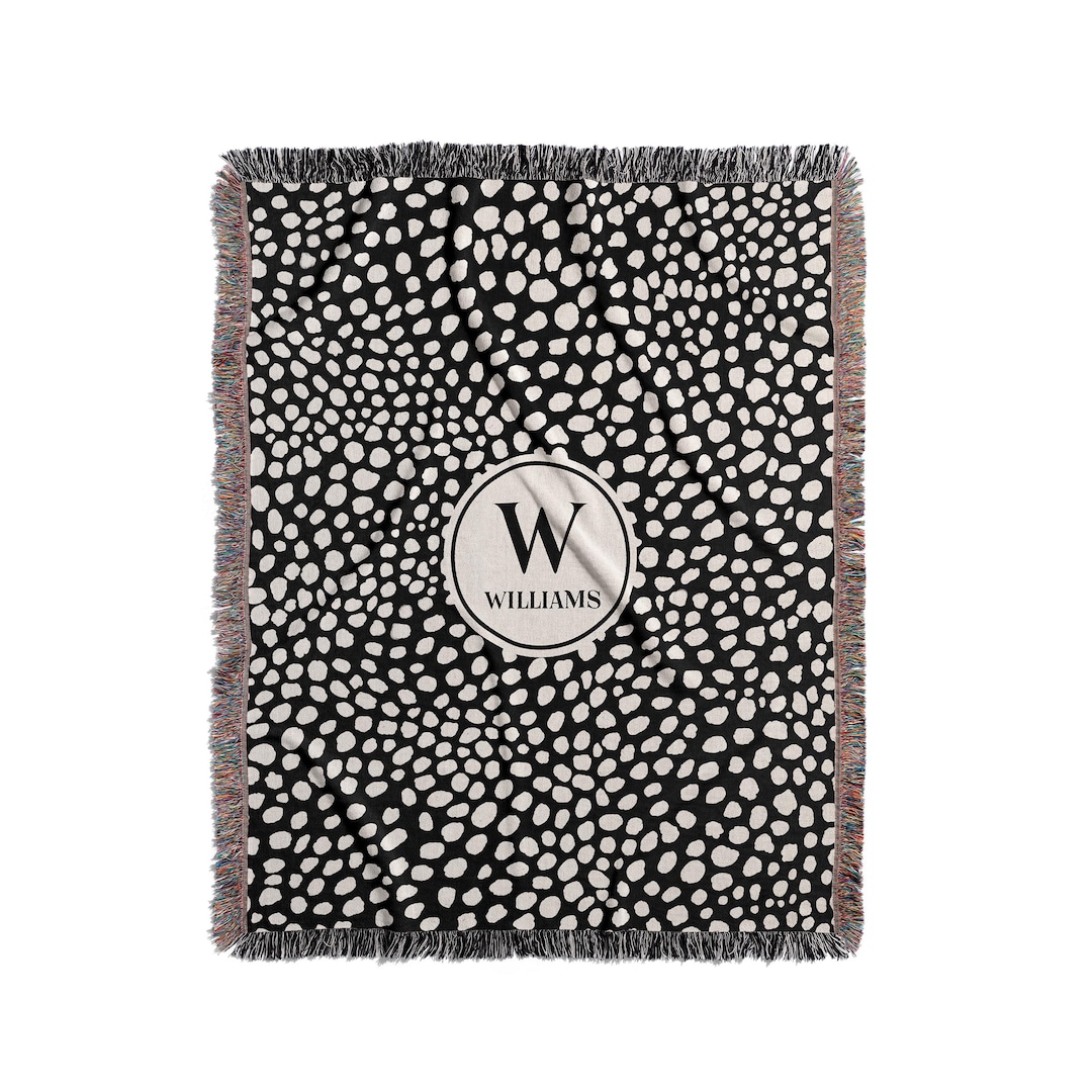 Family Name Blanket: Personalized Woven Throw, Black & Cream Cheetah ...