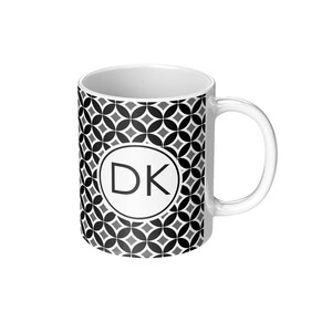 Ceramic Mug with Initials, Personalized Monogram Mug, Mid-Century Modern Mug, Mug with Letter, Black, Grey, White