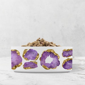 Ceramic Pet Bowl, Amethyst and Gold, Jewel Print Dog Food Dish, Cat Water Bowl