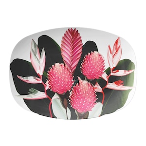 Tropical Pink Floral Serving Platter, Lush Flowers Serving Dish, Luxury Plastic Serving Plate