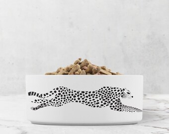 Ceramic Pet Bowl, White & Black Cheetah, Dog Food Dish, Water Bowl for Cat