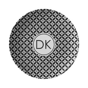 Custom Monogram Plate, Geometric Mid-Century Modern, Luxury Plastic, Personalized Plate, Choose Single or Set