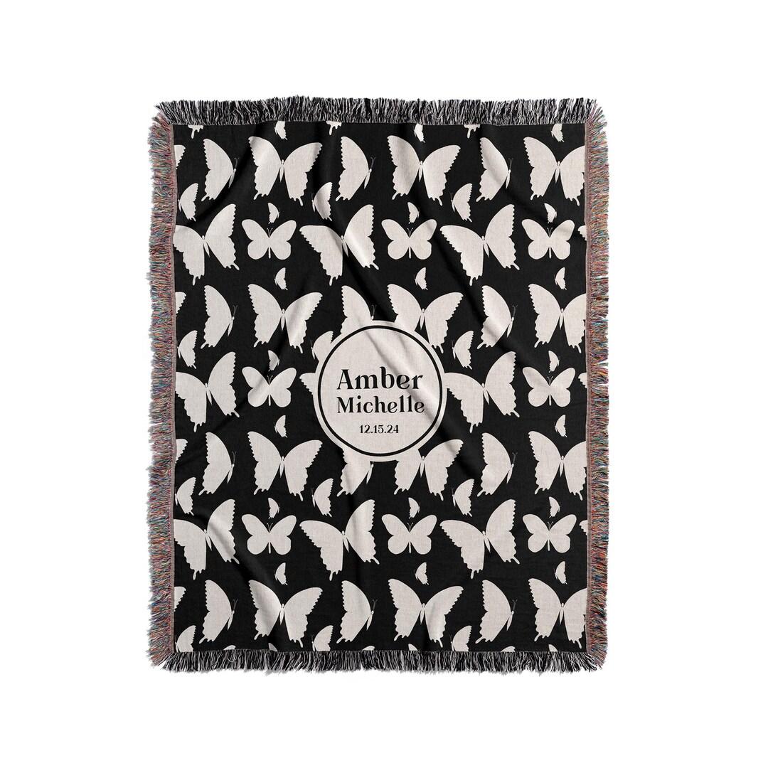 Personalized Woven Throw Blanket, Black & Cream Butterfly, Two Sizes - Etsy