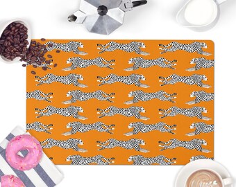 Cheetah Print Counter Mat: Orange Animal Print Desk Pad