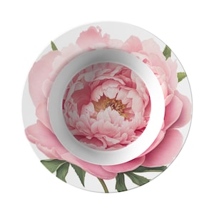 Pink Peony Flower Bowl: Luxury Plastic Dinnerware, Made in USA