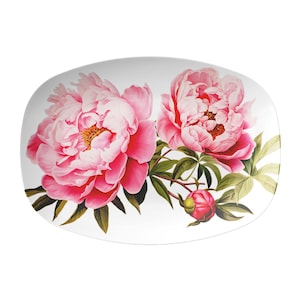 Pink Peony Flower Serving Platter: Luxury Plastic Serveware Plate