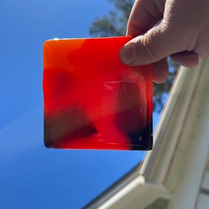 Blenko Architectural 4 Inch Glass Tile - 3286 Multi-Colored Light and Dark Orange, Yellow  and Clear (Opaque Orange)