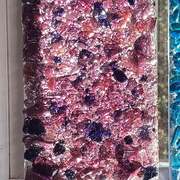 Blenko Dalle de verre - 5392-T lilas, rose, mauve, violet foncé sur transparent (texturé)