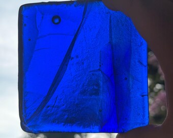 Blenko Architectural 4 inch Glass Tile - 3067 - Multi-Tint Blue Cobalt abstract wityh fuse lines