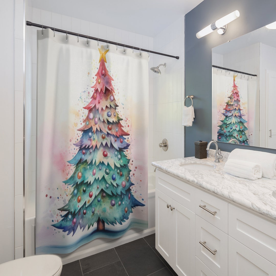 Christmas Tree Shower Curtain, Festive Decoration, Holiday Bathroom