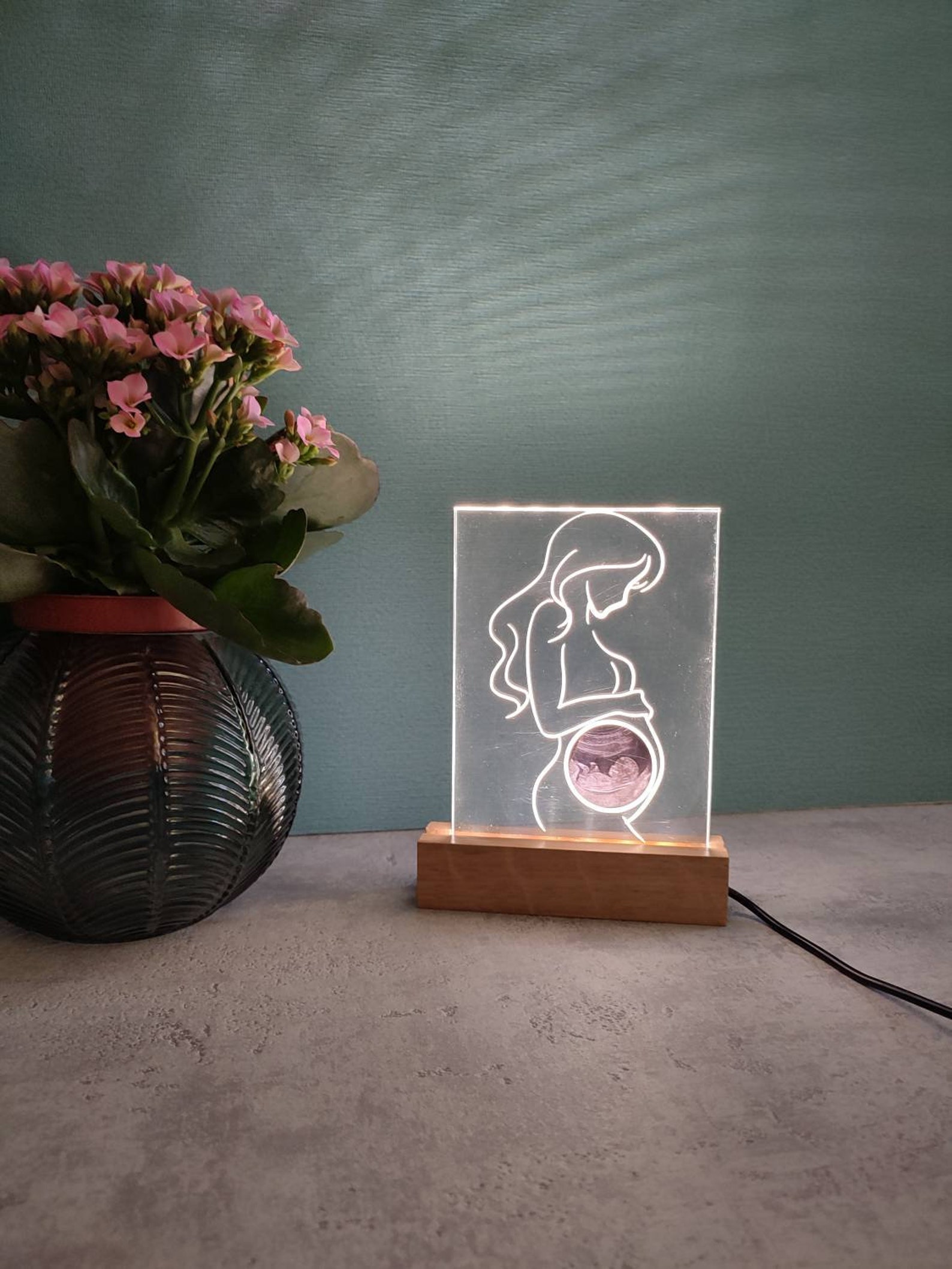 Photo frame LED lamp in engraved plexiglass design pregnant Etsy