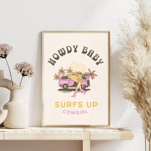 Aloha Howdy Posters Coconut girl room decor Preppy Western Wall Art Cowgirl Print Howdy Coastal Cowgirl Decor Surfer teen girl rooms Poster