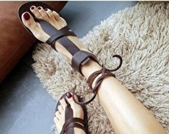 Handmade Genuine Leather Sandals Women Gladiator Brown Sandals