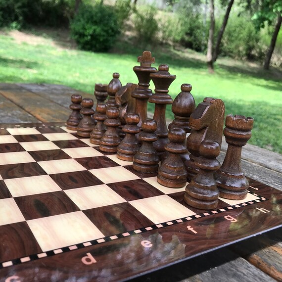 Large Chess Set Queen's Gambit Pattern Wooden Chess Pieces Etsy