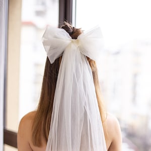 Tulle Bow, Bridal Hair Bow,Bow Veil,Bridal Hair Bow, Wedding Hair Bow, Ivory Bridal Bow, Wedding Veil with Bow, bride bow, bride accessories image 1