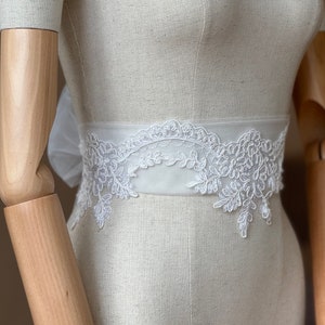 Ivory Flower Beaded Lace Sash Belt, Tulle Bow Bridal Sash, Wedding Sash, Ivory Lace Sash, Bridal Lace Sash, Flower Girl Sash, Ivory Headband