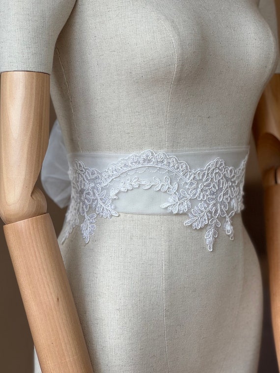 A.B. Ellie Beaded Bridal Sash Graduated Scallops Beaded Satin Sash | David main image 2