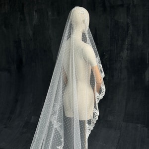 Dotted Tulle Veil. Polka Dot Veil. Mantilla Veil. Vintage Inspired Lace Veil. Polka dot Veil. Ballet Veil image 5