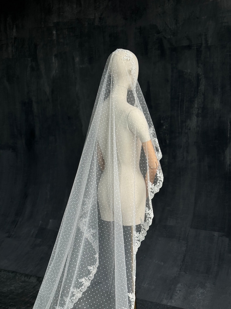 Dotted Tulle Veil. Polka Dot Veil. Mantilla Veil. Vintage Inspired Lace Veil. Polka dot Veil. Ballet Veil image 5