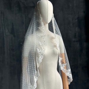 Dotted Tulle Veil. Polka Dot Veil. Mantilla Veil. Vintage Inspired Lace Veil. Polka dot Veil. Ballet Veil image 6