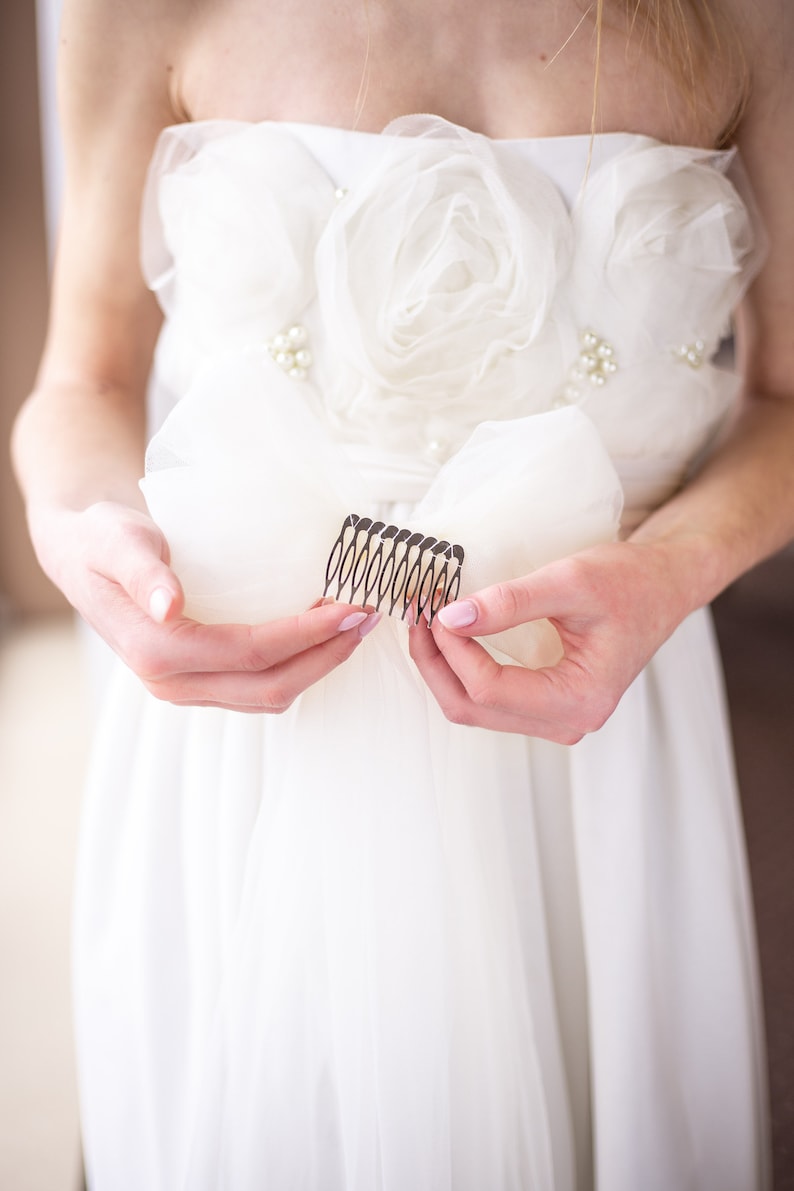 Fiocco in tulle, fiocco per capelli da sposa, velo da sposa, fiocco per capelli da sposa, fiocco per capelli da sposa, fiocco da sposa in avorio, velo da sposa con fiocco, fiocco da sposa, accessori da sposa immagine 4