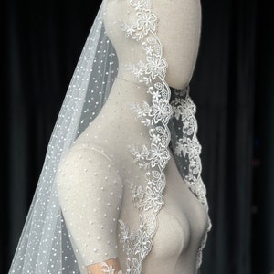 Dotted Tulle Veil. Polka Dot Veil. Mantilla Veil. Vintage Inspired Lace Veil. Polka dot Veil. Ballet Veil image 1