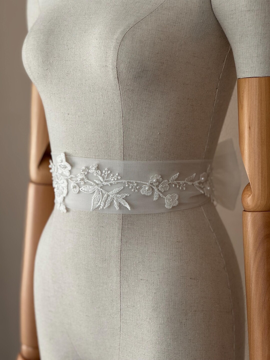 Ivory Floral Belt | Wedding Belt With Train |tulle Bow Bridal Sash ...