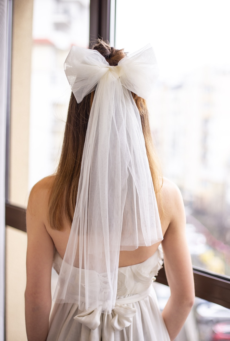 Tulle Bow, Bridal Hair Bow,Bow Veil,Bridal Hair Bow, Wedding Hair Bow, Ivory Bridal Bow, Wedding Veil with Bow, bride bow, bride accessories image 1