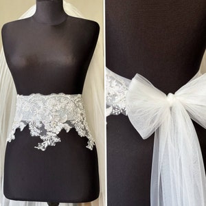 Wedding Belt | Lace with Flower Bridal Sash | Flower Wedding Belt and Sashes | Wedding belt with train | Bow Belt | Over-sized Bow