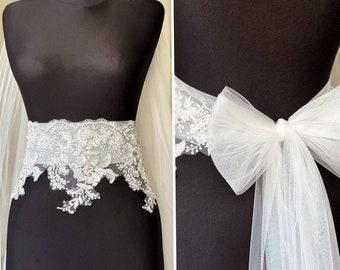 Wedding Belt | Lace with Flower Bridal Sash | Flower Wedding Belt and Sashes | Wedding belt with train | Bow Belt | Over-sized Bow