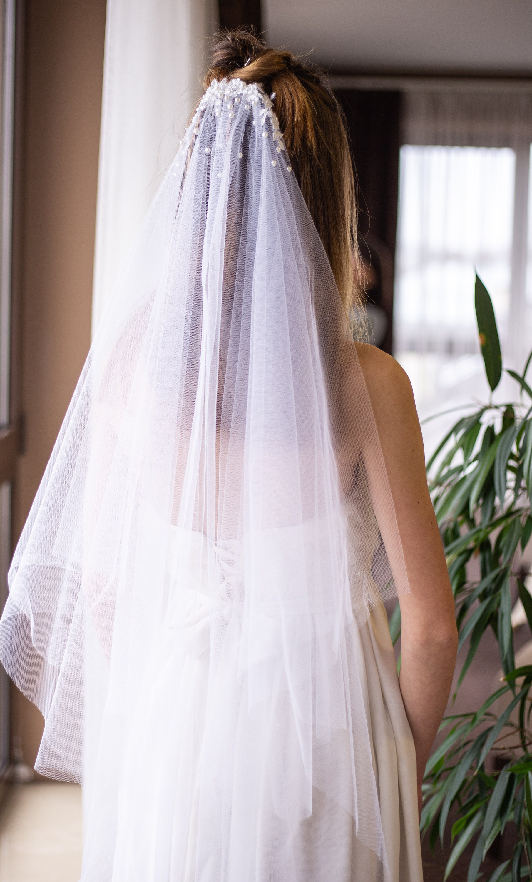 Perlen Brautschleier Weiß 45cm Hochzeit Schleier Weißer Brautschleier Mit Perlen - Elegant 45cm Für Hochzeit & Fotoshooting Eleganter Brautschleier