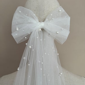 Tüll Perlen Schleife, Haarschleife mit Perlen, Brautschleife, Hochzeit Haarschleife, Elfenbein Schleife, Hochzeitsschleier mit Schleife, Brautschleife, Accessoires