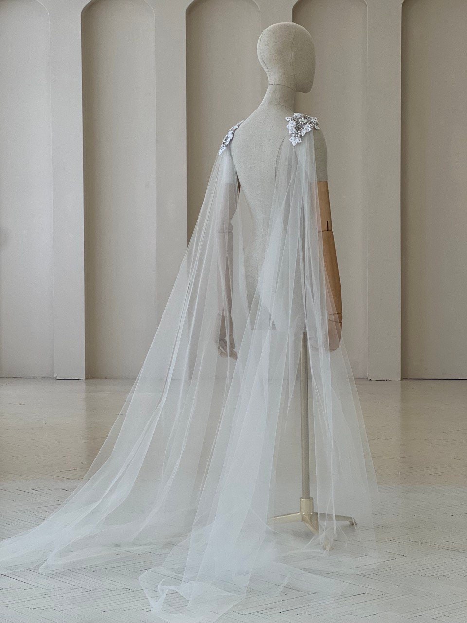 Luxury Pearl & Silk Wedding Cape Veil Bridal Cape Bridal Etsy