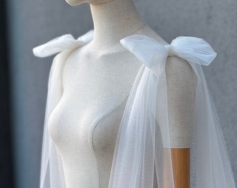Bridal Bow Detachable Sleeves: Tulle Wedding Dress Sleeves, Removable Puff Sleeves, Romantic Shoulder Cape Accessory