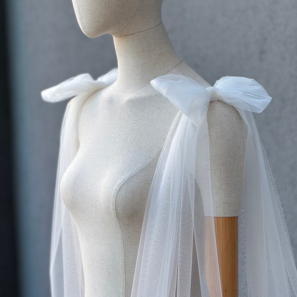 Afneembare mouwen bruidsstrik: tule trouwjurkmouwen, afneembare pofmouwen, accessoire romantische schoudercape