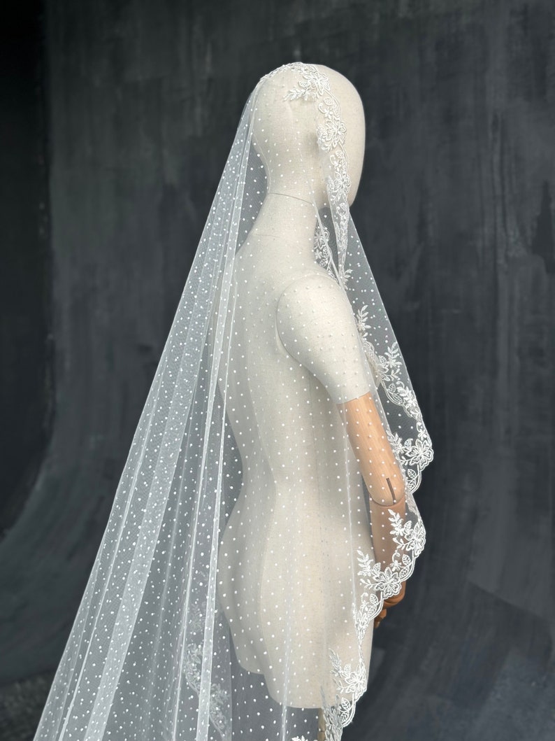 Dotted Tulle Veil. Polka Dot Veil. Mantilla Veil. Vintage Inspired Lace Veil. Polka dot Veil. Ballet Veil image 3