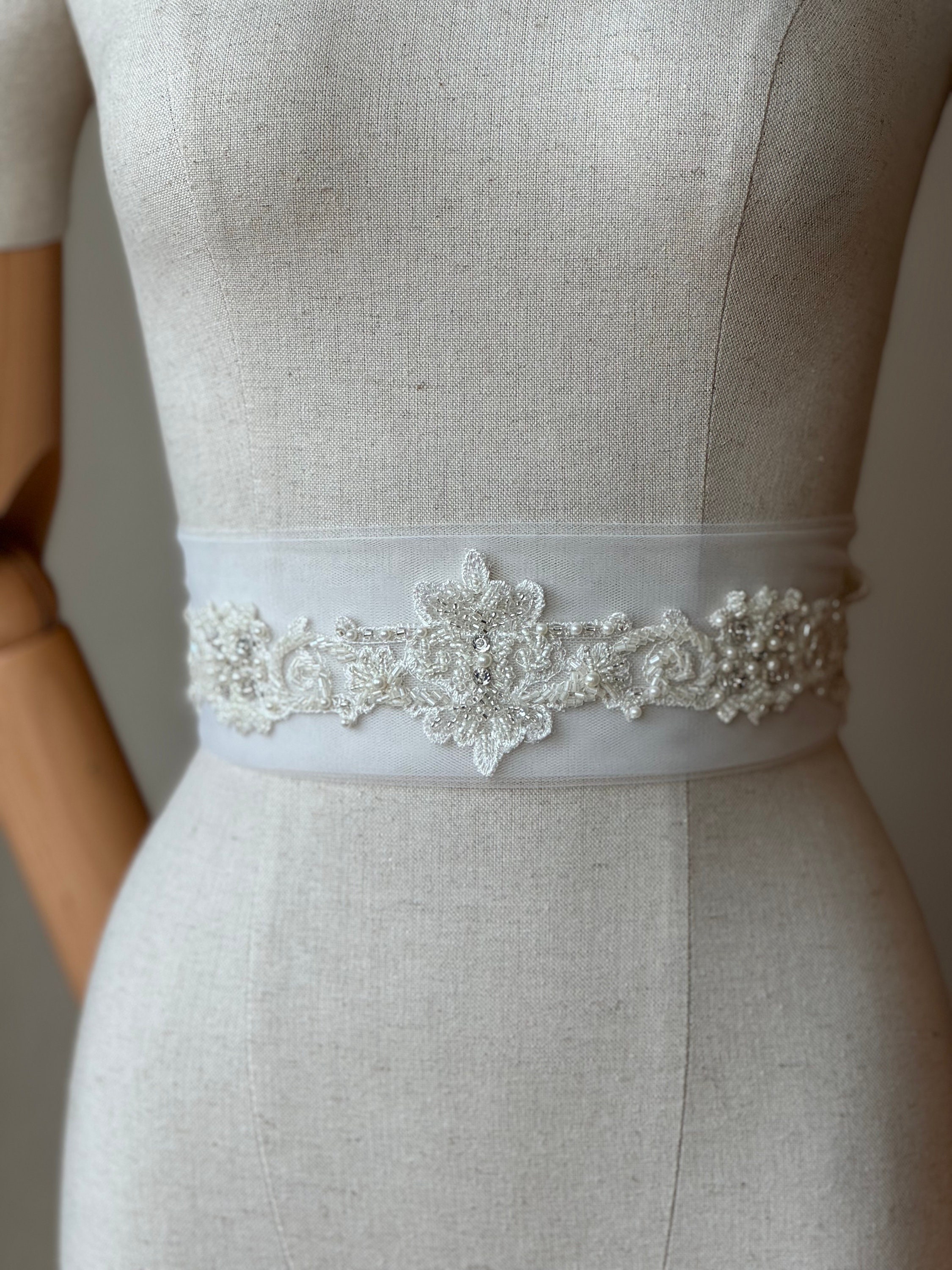 Ivory Tulle Wedding Dress Sash: Rhinestone Crystal Bridal 