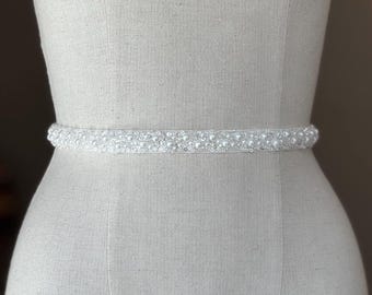 Elfenbein Perle Hochzeit Gürtel: Kristall Braut Schärpe, Hochzeit Gürtel, Strass Gürtel, dünner Brautgürtel, Perle Schärpe dünn Braut