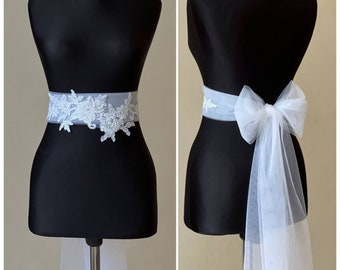Wedding dress belt | Tulle Bow Bridal Sash | White Bow Belt | Over-sized Bow Belt | Belt Junior Bridesmaid Sash Birthday Girl Bow Sash