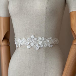 Ivory Wedding Belt: 3D Flower Pearl Beaded Lace Sash